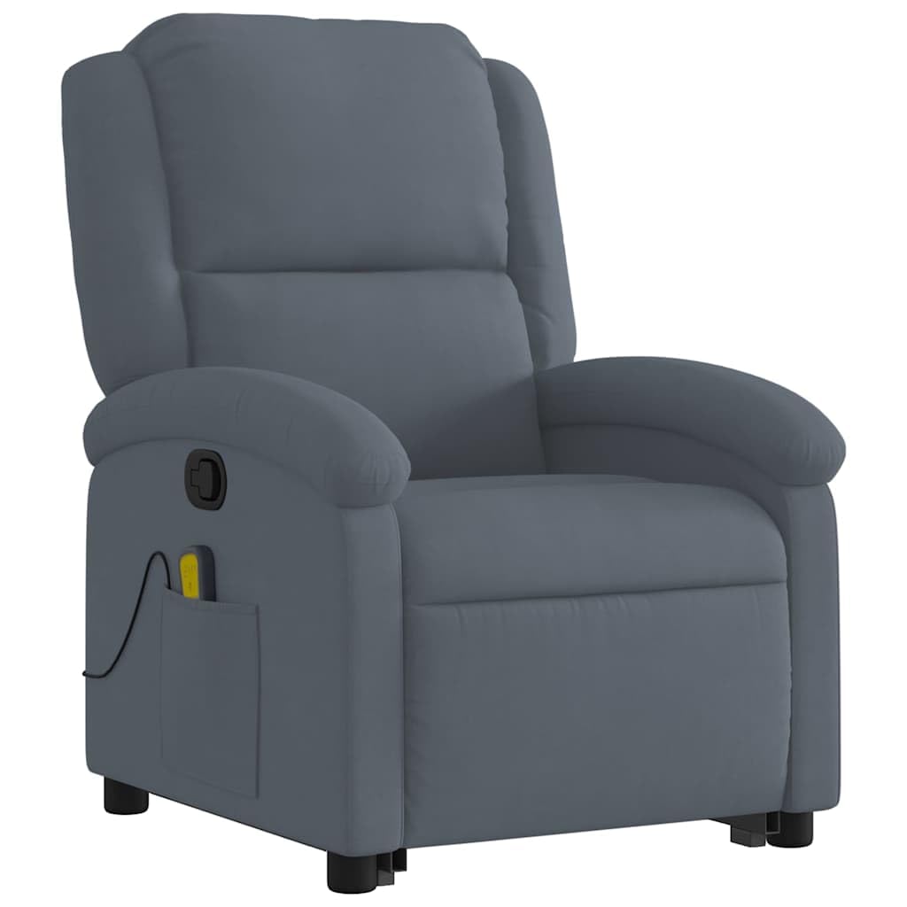 vidaXL Dark Gray Velvet Massage Recliner Chair - Stand Up Power Lift, Manual Recline, USB Vibration Massage, Side Pocket, Supportive Frame