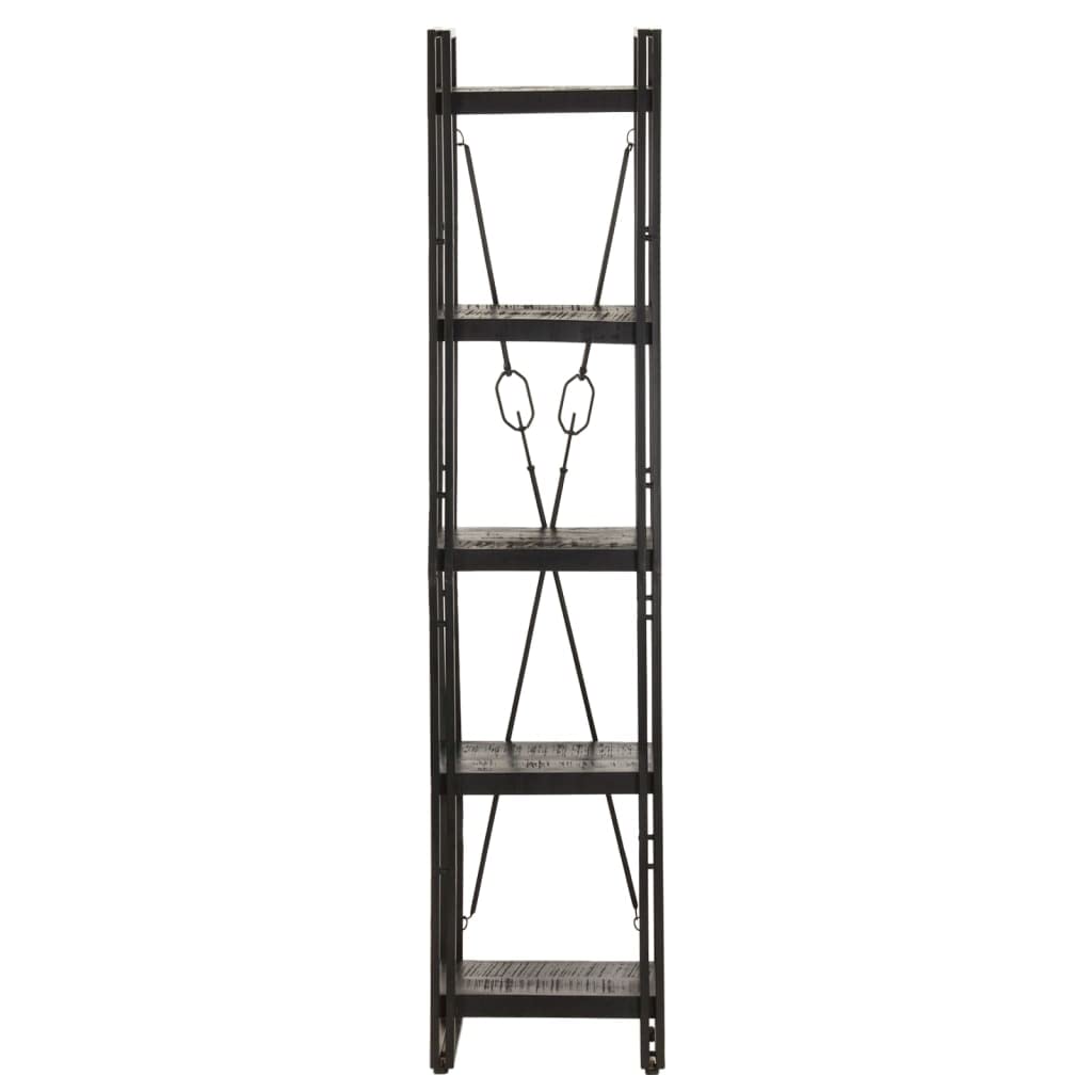 vidaXL 5-Tier Bookcase - 15.7&quot;x11.8&quot;x70.9&quot; - Solid Rough Mango Wood Shelves with Powder-Coated Steel Frame - Black Industrial Style Furniture