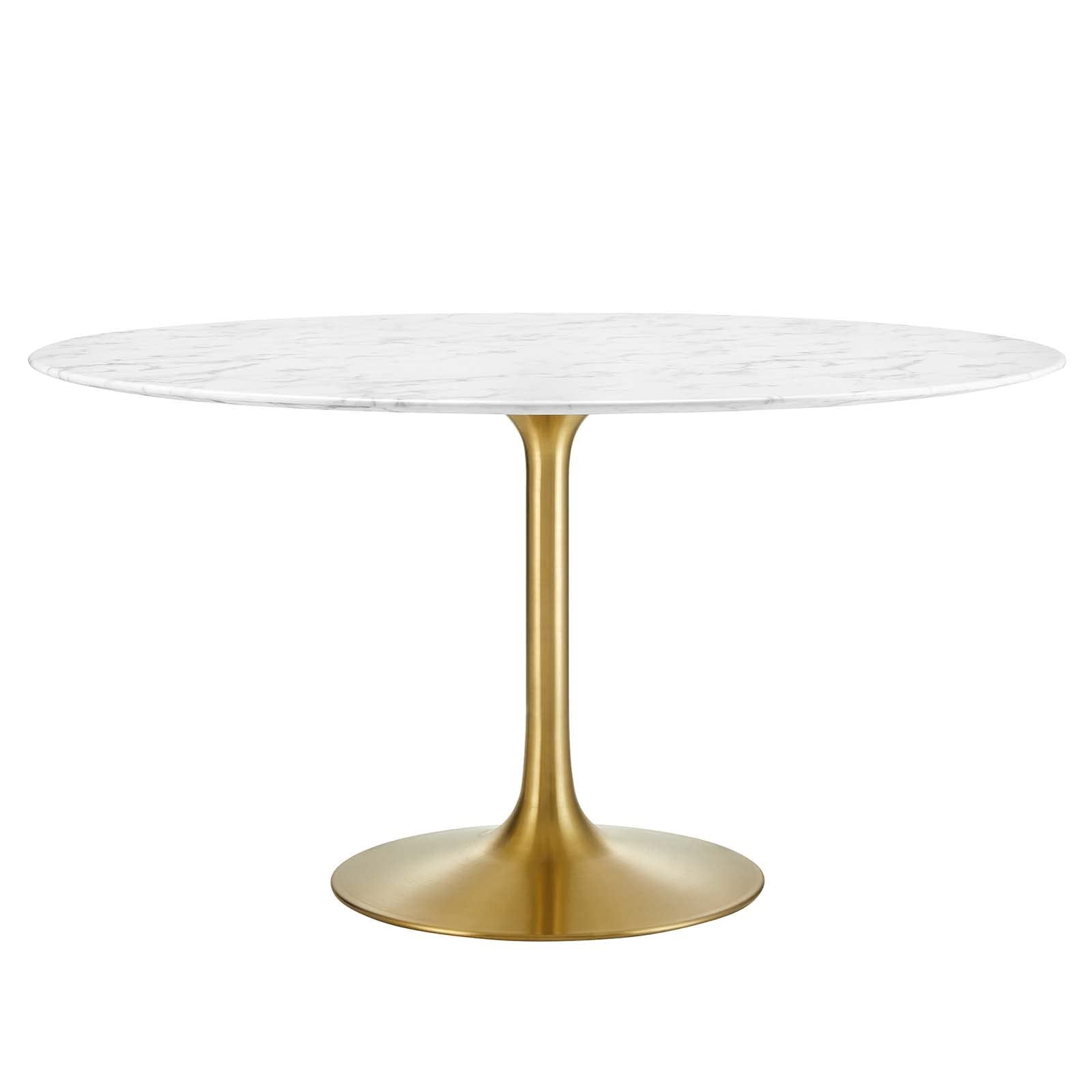 Modway Lippa 54&quot; Mid-Century Dining Table with Round Artificial Marble Top in Gold White