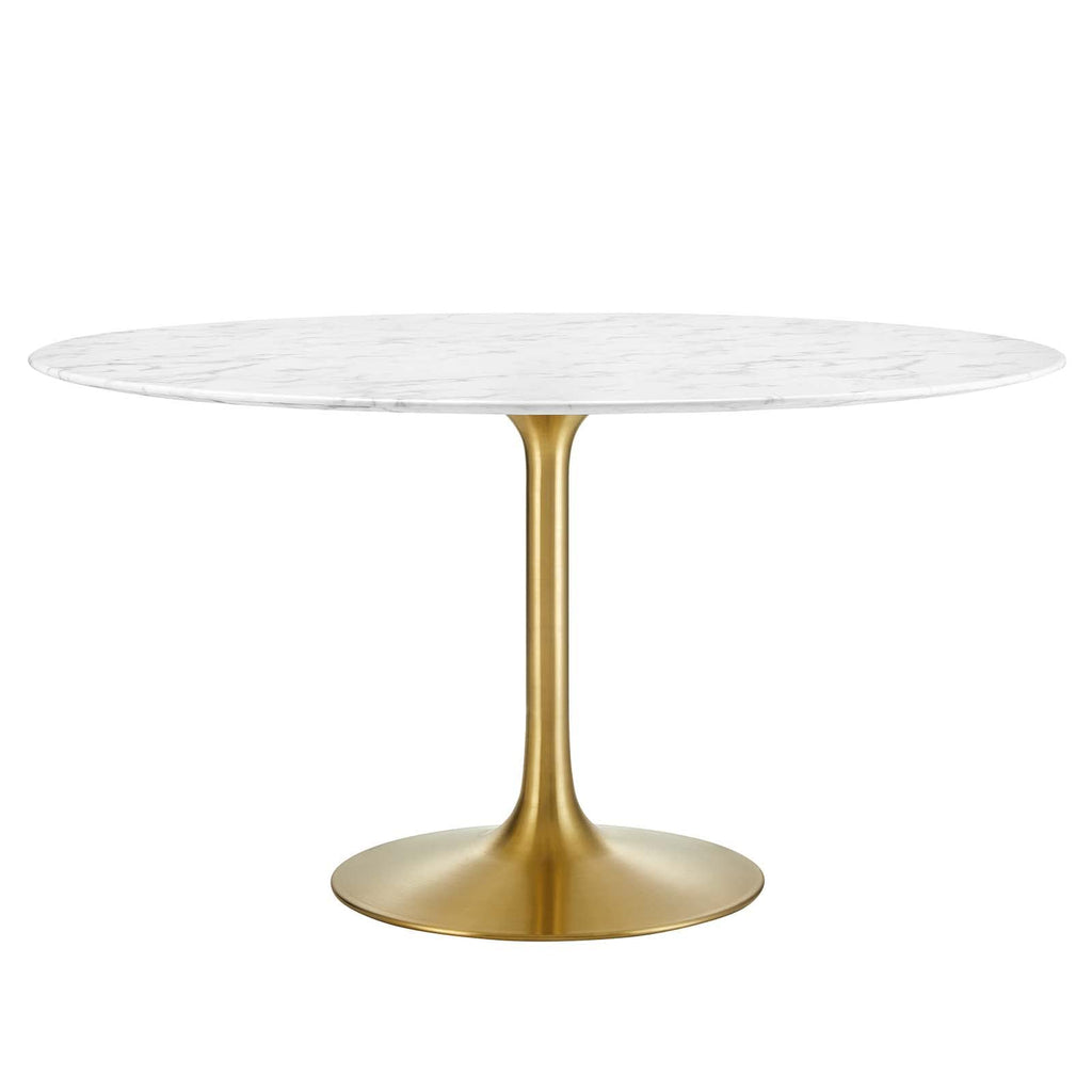 Modway Lippa 54" Mid-Century Dining Table with Round Artificial Marble Top in Gold White