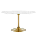 Modway Lippa 54" Mid-Century Dining Table with Round Artificial Marble Top in Gold White