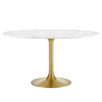 Modway Lippa 54" Mid-Century Dining Table with Round Artificial Marble Top in Gold White