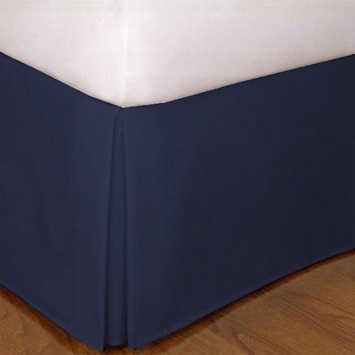 Mk Collection King Size Solid Pleated Bed Skirt with 14 Drop Navy Blue New