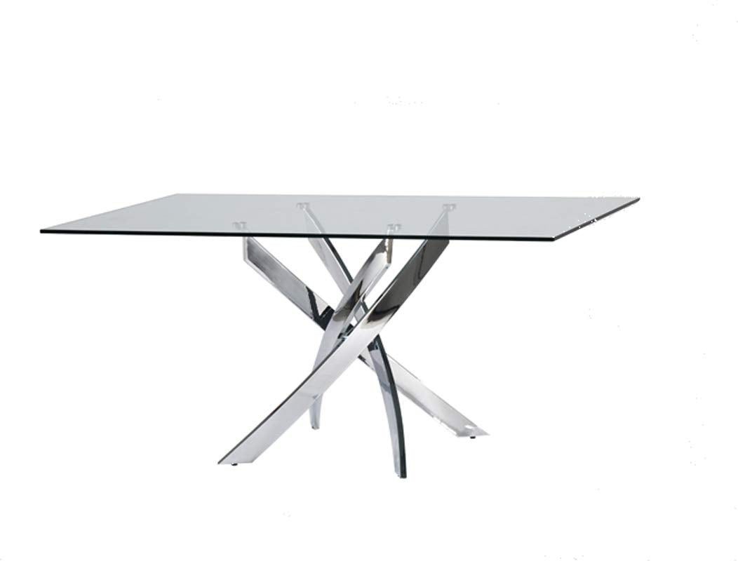 HomeRoots Glass, Steel 30' Glass and Steel Rectangular Dining Table