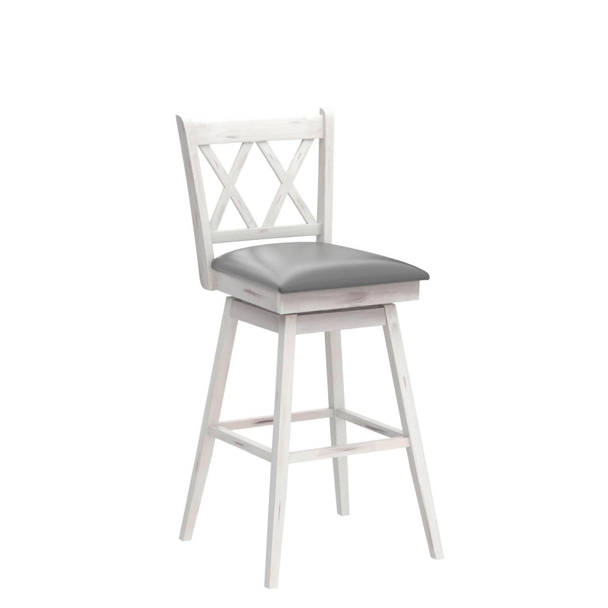 Costway Bar Stool Set Of 4, 360 ° Swivel Bar Height 29.5 Inch Bar Stool With Foot Rest Upholstered Cushion & Ergonomic Backrest, Sturdy Frame, For Pub, Restaurant, Home (4, Antique White + Grey)