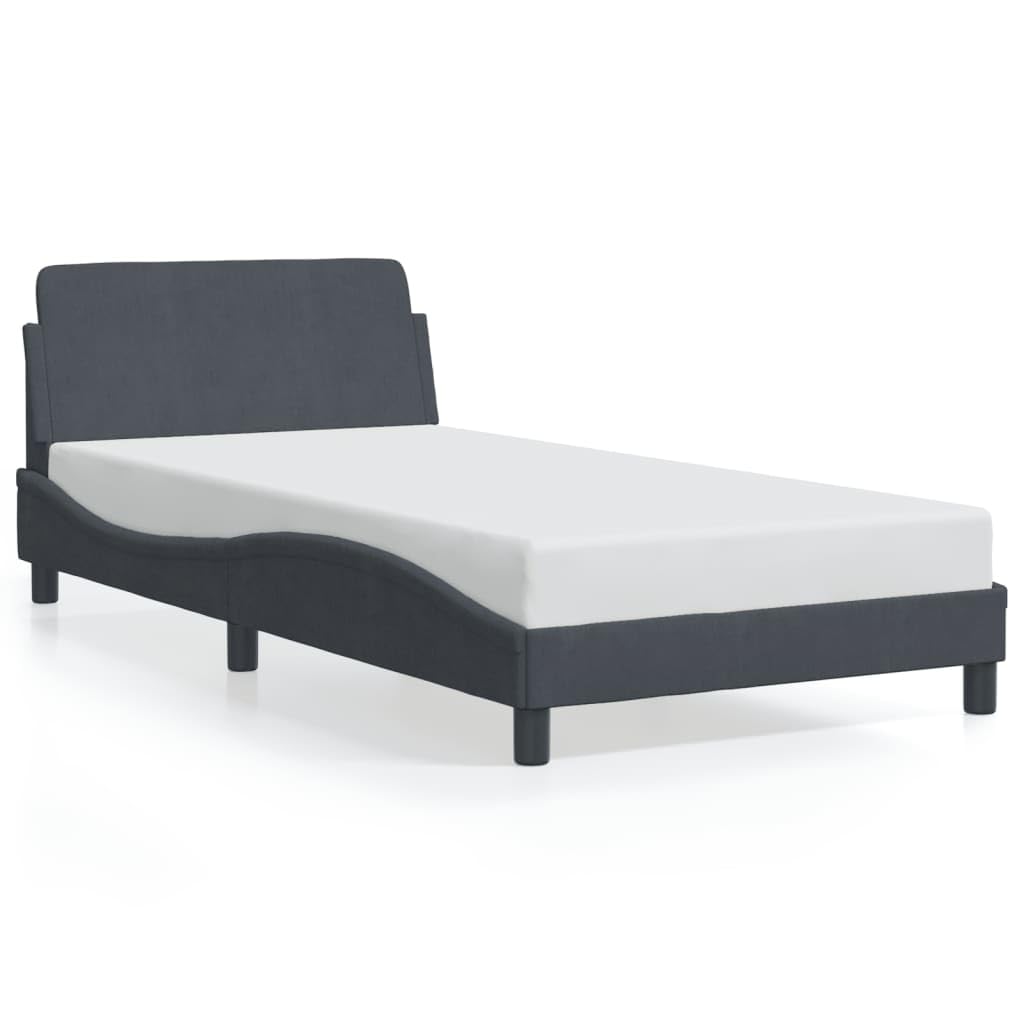 vidaXL Dark Gray Single Bed Frame-Velvet Upholstered with Headboard, Plywood Slats-Metal/Pine Wood Structure for Bedroom