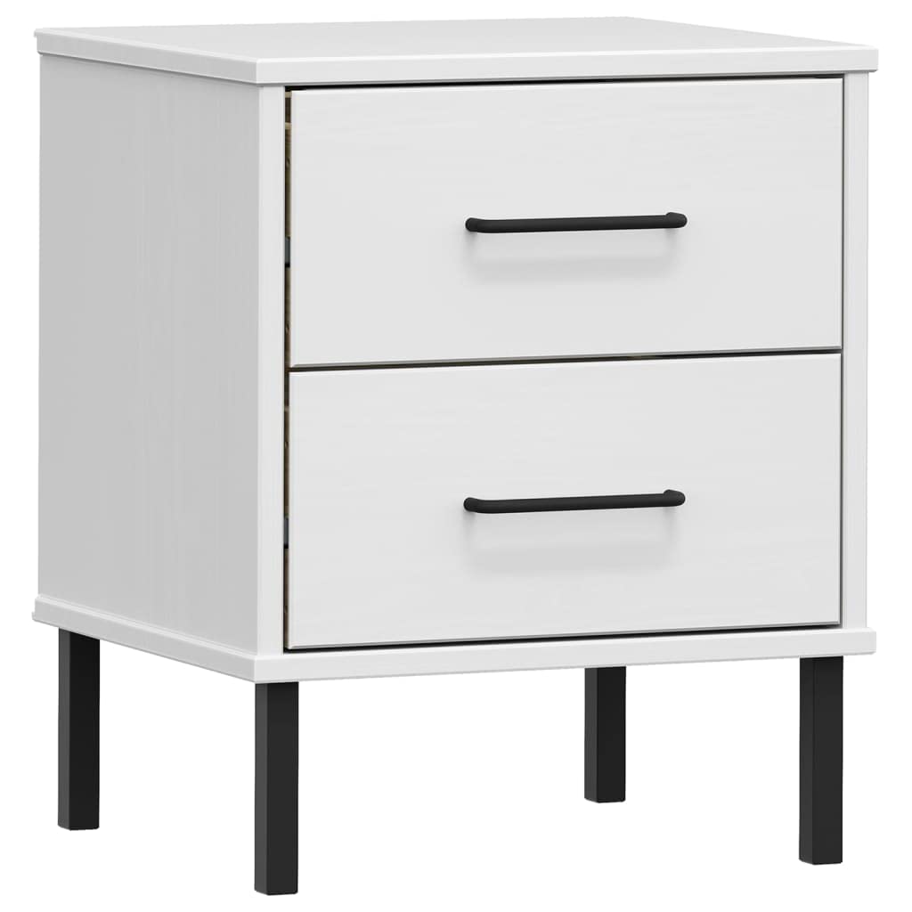 vidaXL Solid Pine Wood Bedside Cabinet with Metal Legs - Rustic White Industrial Style Bedroom Furniture with 2 Drawers from The Oslo Range