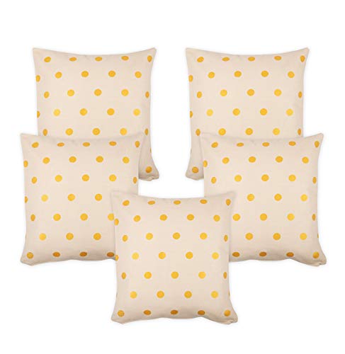 Cot Prints 100% Cotton Cushion Covers Set Of 5 Pieces (BeigeGold)(16 Inches X 16 Inches)