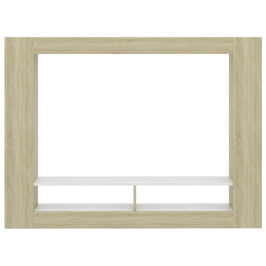 vidaXL Modern TV Stand – Engineered Wood Entertainment Unit with Spacious Shelves – White and Sonoma Oak, 59.8&quot;x8.7&quot;x44.5&quot;