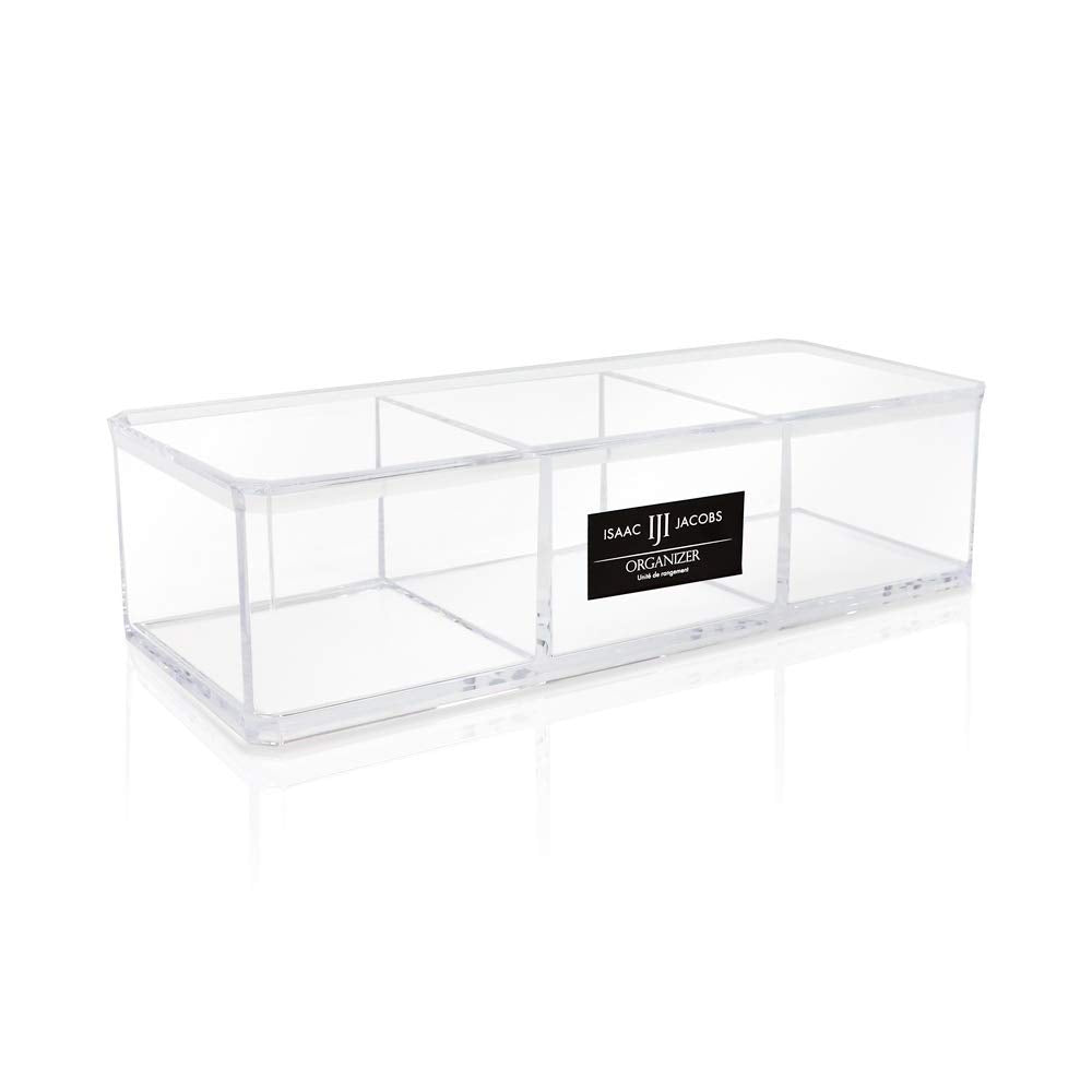 Isaac Jacobs Clear Acrylic 3 Section Organizer- Three Compartment Drawer Tray And Storage Solution For Office, Bathroom, Kitchen