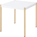 Acme Otrac Square Wooden Top End Table with Tube Legs in White and Gold