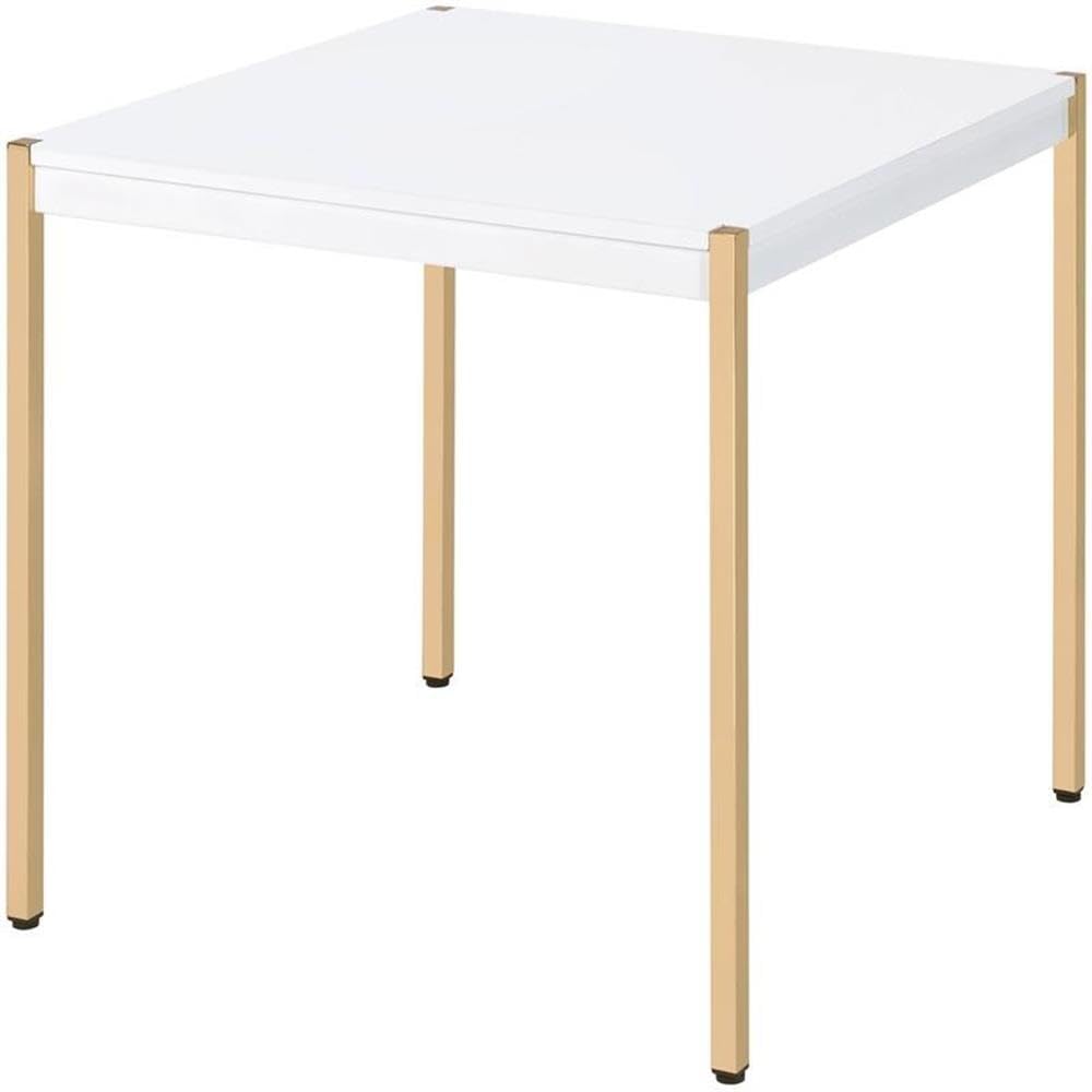Acme Otrac Square Wooden Top End Table with Tube Legs in White and Gold
