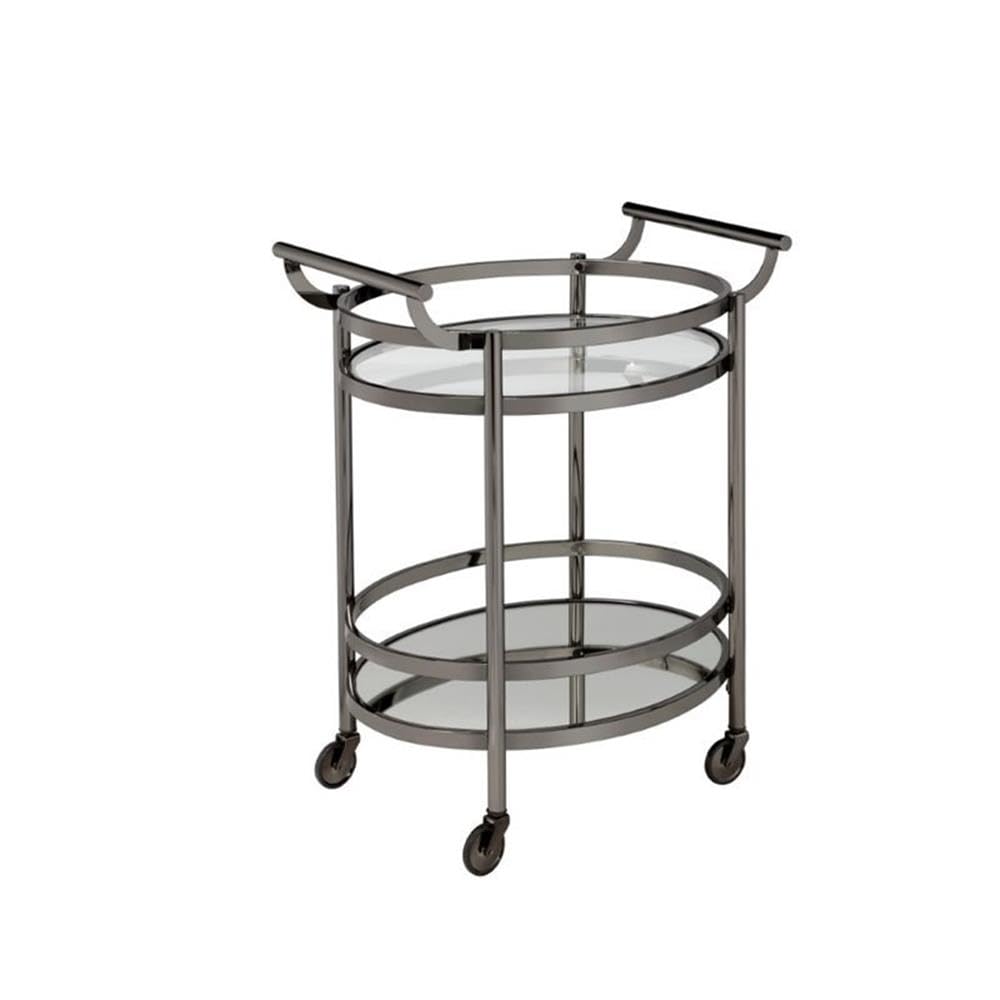 Acme Lakelyn Serving Cart In Clear Glass And Black Nickel