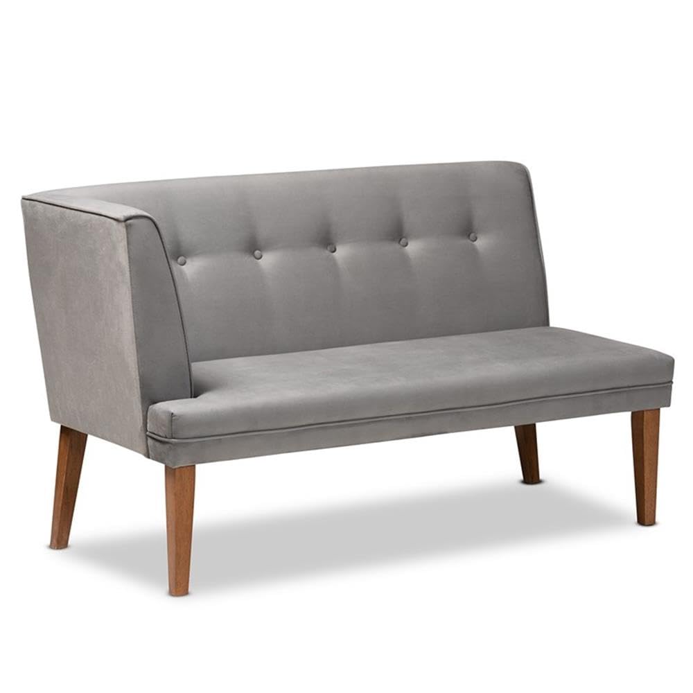 Baxton Studio Stewart Mid-Century Modern Grey Velvet Upholstered And Walnut Brown Finished Wood 5-Piece Dining Set