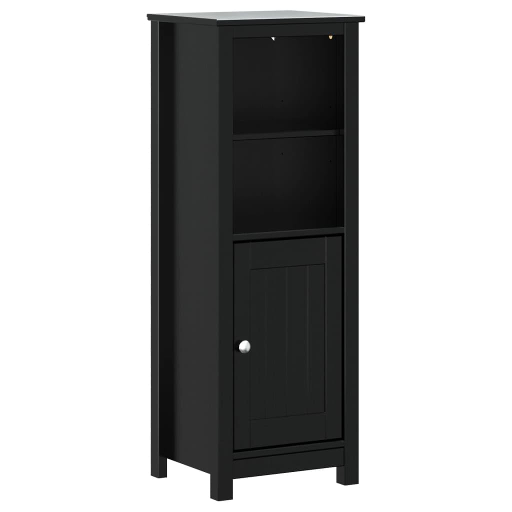 vidaXL Solid Pine Wood Bathroom Cabinet in Stylish Black Finish - Berg Range with Four Shelves and One Door - Compact and Functional Storage Solution, 358545