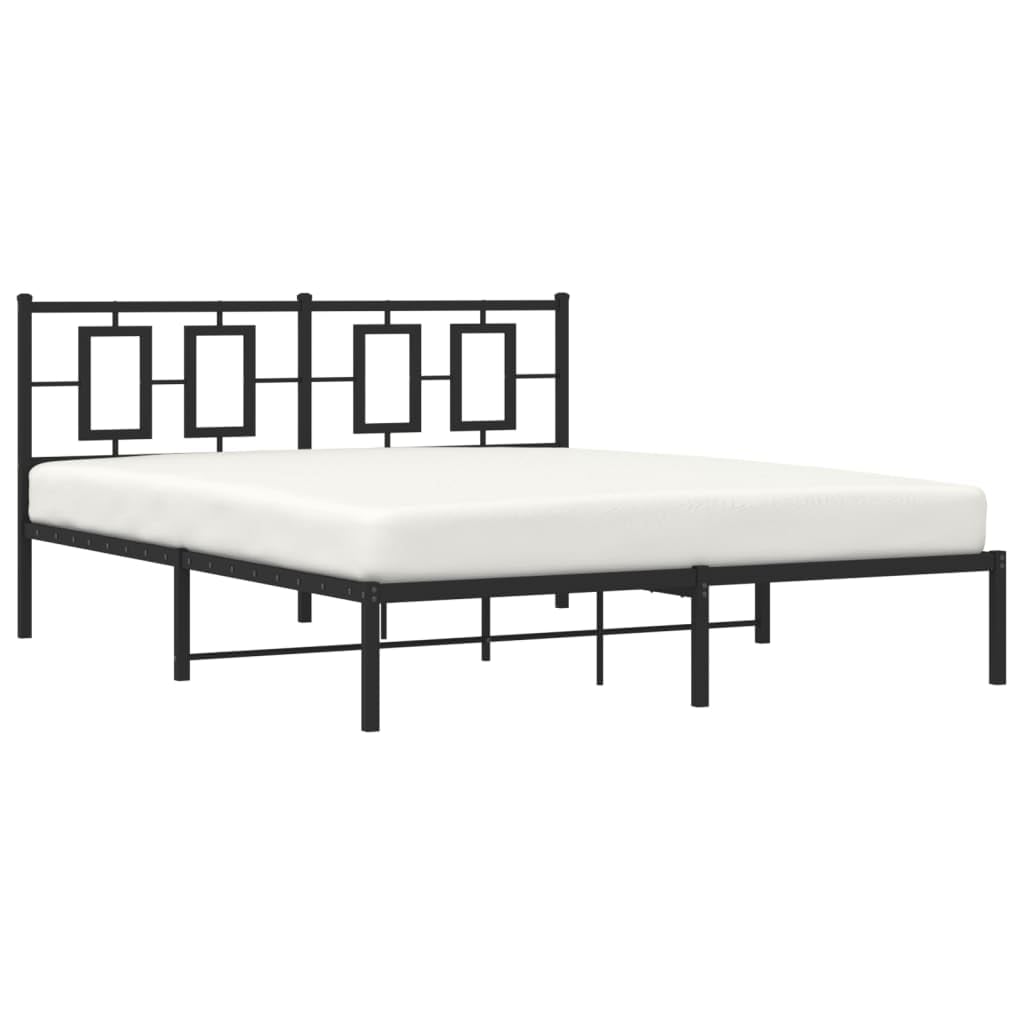vidaXL Black Metal Double Bed Frame with Headboard - Sturdy Steel Bedroom Furniture, 81.5x61.4x35.8 Inches, Modern Design, Storage Underneath, Easy Assembly