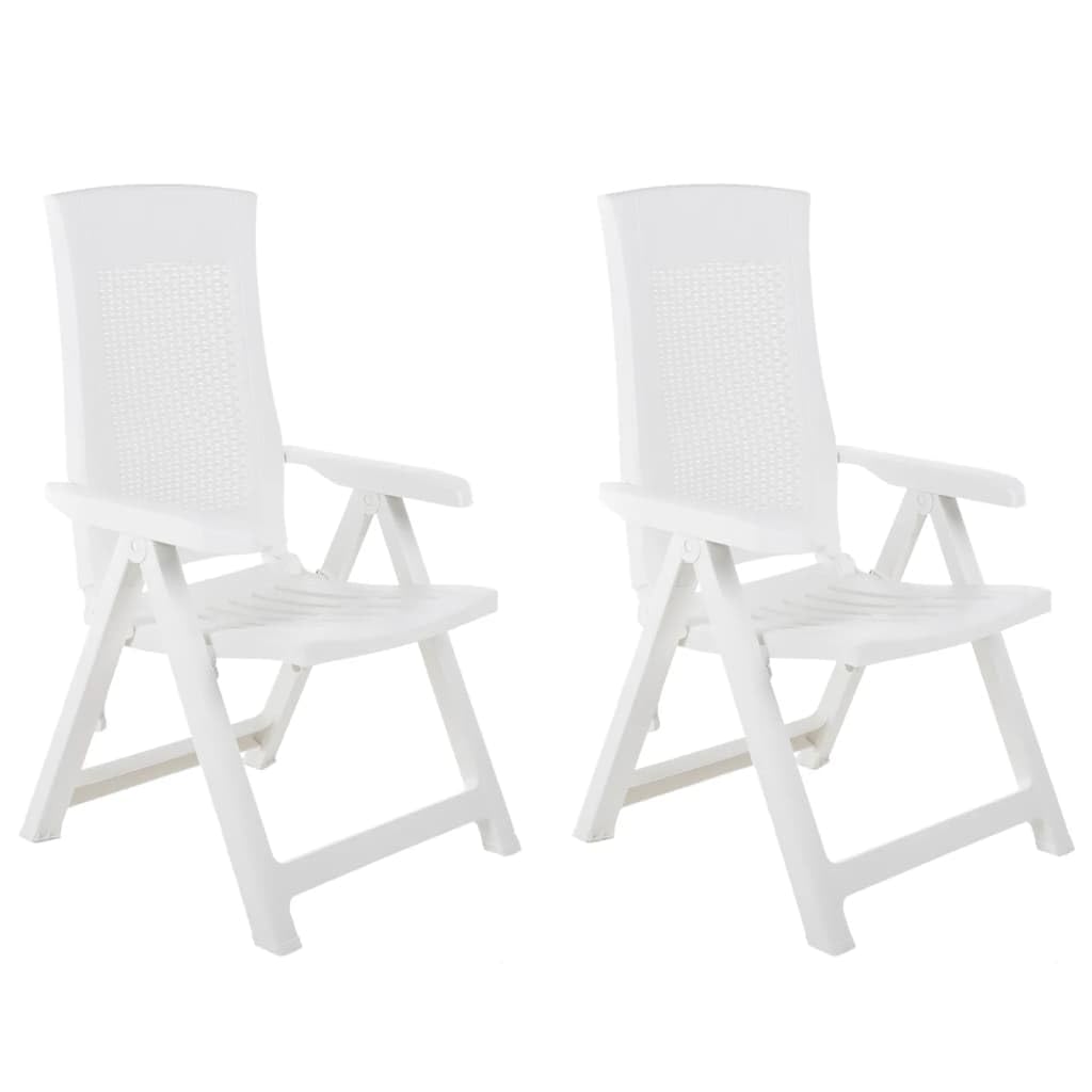 vidaXL 2X Patio Reclining Chair Garden Outdoor Balcony Terrace Lounge Dining Dinner Folding Foldable Seating Bistro Chairs Plastic White