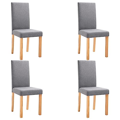 vidaXL Dining Chairs 4 Pcs, Side Chair with Solid Wood Legs, Accent Dining Chair for Home Kitchen Living Room Bedroom, Light Gray Fabric