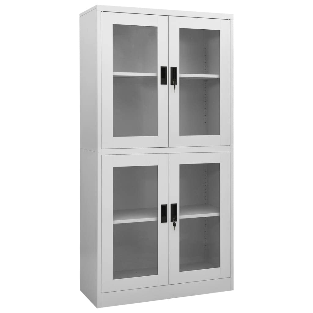vidaXL Gray Office Cabinet - Steel and Tempered Glass- Scandinavian Style, Lockable with Adjustable Shelves, 35.4&quot;x15.7&quot;x70.9&quot;