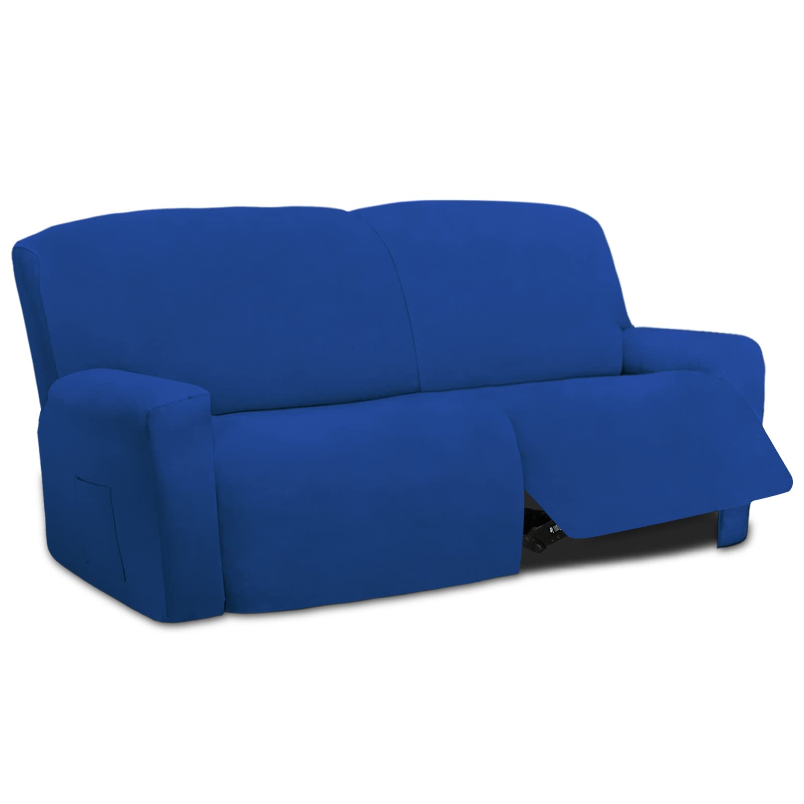 Easy-Going Oversized 6 Pieces Microfiber Stretch Sectional Recliner Loveseat Sofa Slipcover Soft Fitted Fleece 2 Seats Couch Cover Washable Furniture Protector With Elasticity For Pet Classic Blue