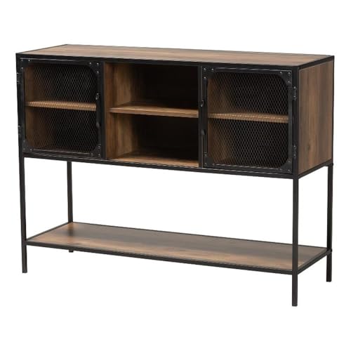 Baxton Studio Cardea Modern Industrial Walnut Brown Finished Wood and Black Metal 2-Door Sideboard