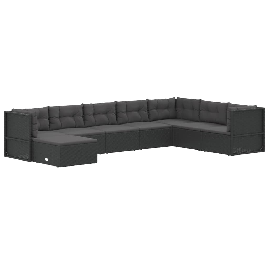 Vidaxl Modern Black Patio Lounge Set - 8 Piece Outdoor Rattan Furniture With Cushions And Adjustable Seat Corner Sofa For Garden, Balcony