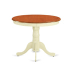 East West Furniture ANQU3-WHI-W 3 Piece Dining Set Contains a Round Dining Room Table with Pedestal and 2 Wood Seat Chairs, 36x36 Inch, Buttermilk & Cherry