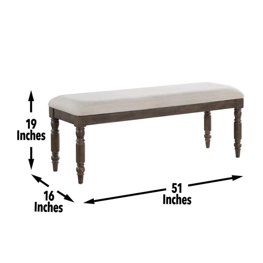 Steve Silver Hutchins Dining Transitional and Contemporary Bench, Comfortable Upholstery,Wooden Frame, 51&quot; L x 16&quot; W x 19&quot; H, Cream