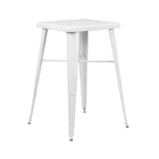 Flash Furniture Stone Commercial Grade 23.75" Square White Metal Indoor-Outdoor Bar Table Set with 2 Square Seat Backless Stools