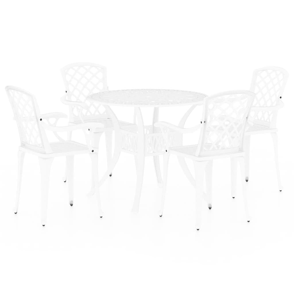 vidaXL 5-Piece Industrial Style Bistro Set - Round Table and Garden Chairs - Cast Aluminium Weather Resistant Outdoor Furniture Set - White