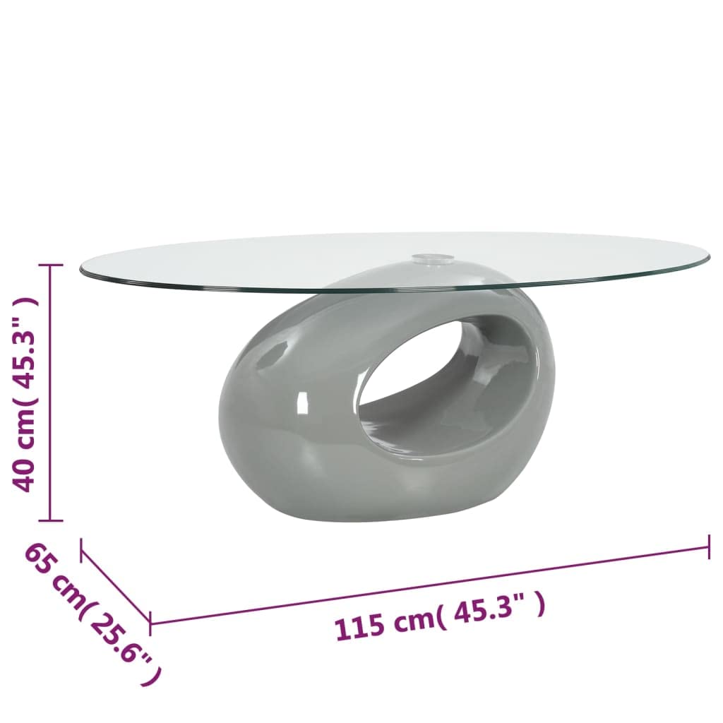 vidaXL Coffee Table with Oval Glass Top and High Gloss Base - Thumbnail 3