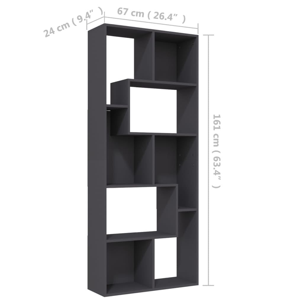 vidaXL Book Cabinet, Book Cabinet Open Shelf Bookcase, Wall Bookshelf for Office Living Room, Shelving Unit, Scandinavian, Gray Engineered Wood