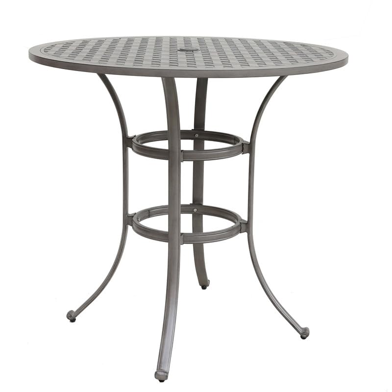 Jane Outdoor 42 Inches Modern Cast Aluminum Round Bar Table: Weather Resistant Outdoor Patio Furniture, Bistro & Bar Height Table with Umbrella Hole (Heritage Grey)