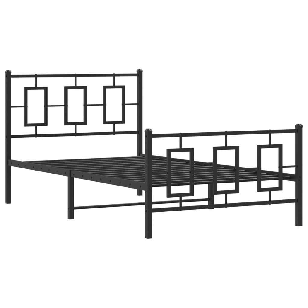 vidaXL Metal Single Bed Frame - Black Steel with Headboard/Footboard, Metal Slats, Bedroom Furniture, 39.4&quot;x78.7&quot; Compatibility