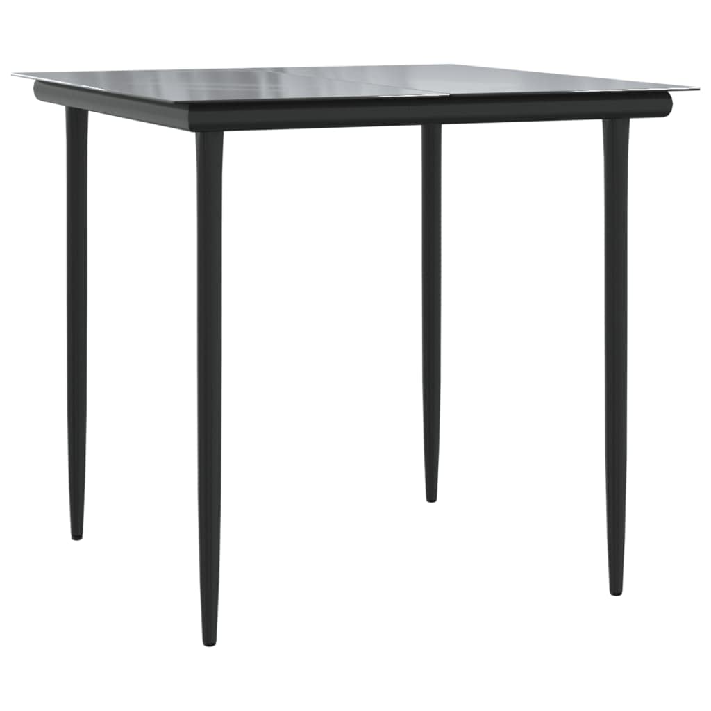 vidaXL 5 Piece Patio Dining Set - Black Powder-Coated Steel and Textilene Construction with Tempered Glass Tabletop