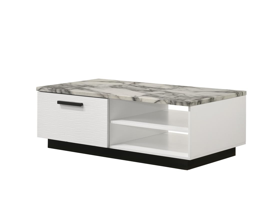 LILOLA LIVING Matilda 47&quot; White Coffee Table with White Faux Marble Top