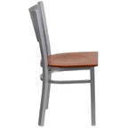 Flash Furniture Hercules Series Silver Slat Back Metal Restaurant Chair - Cherry Wood Seat