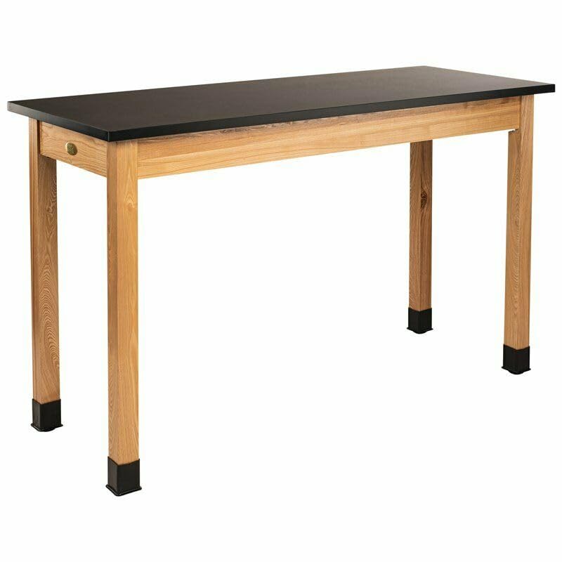 National Public Seating B449383 Science Lab Table with Chemical Resistant Top - Black with Oak Legs - 72 x 30 x 36 in., 1