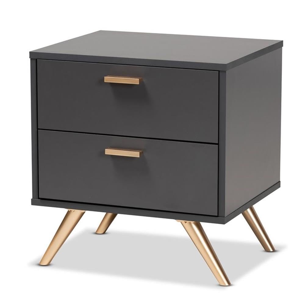 Baxton Studio Kelson Dark Grey and Gold Finished Wood 2-Drawer Nightstand