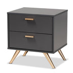 Baxton Studio Kelson Dark Grey and Gold Finished Wood 2-Drawer Nightstand