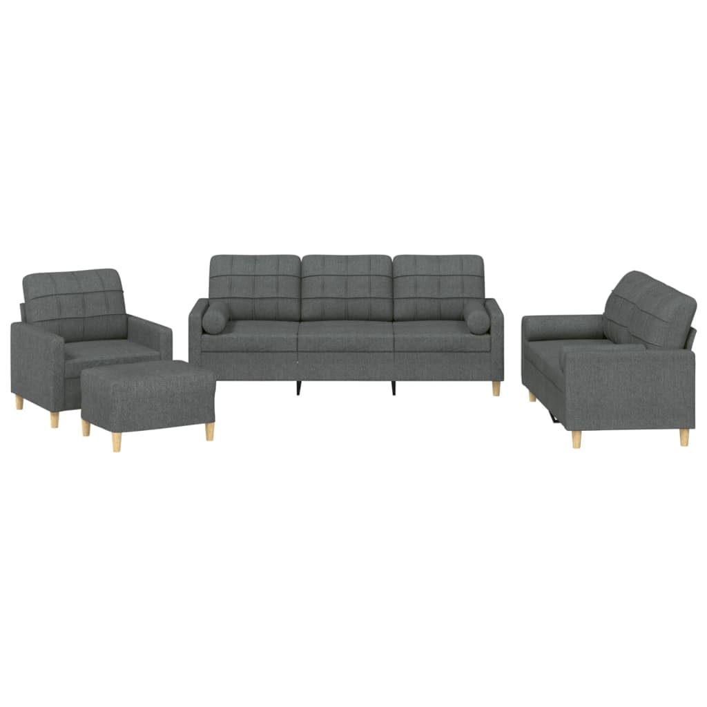 vidaXL 4-Piece Stylish Sofa Set with Comfortable Armrests, Thick Padded Seats, and Includes Footstool – Made from 100% Polyester Fabric – Dark Gray