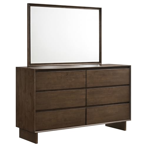 Coaster Home Furnishings Glenwood Transitional 64-inch 6-Drawer Bedroom Dresser with Mirror Bedroom Clothing Storage Cabinet Wide Chest of Drawers Organizer Unit Warm Brown 225013M