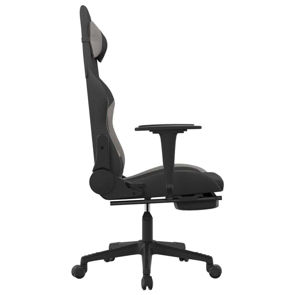 vidaXL Fabric Gaming Chair with Footrest and Adjustable Backrest, Swivel Design, Durable Material, and Sturdy Frame - Black and Light Grey