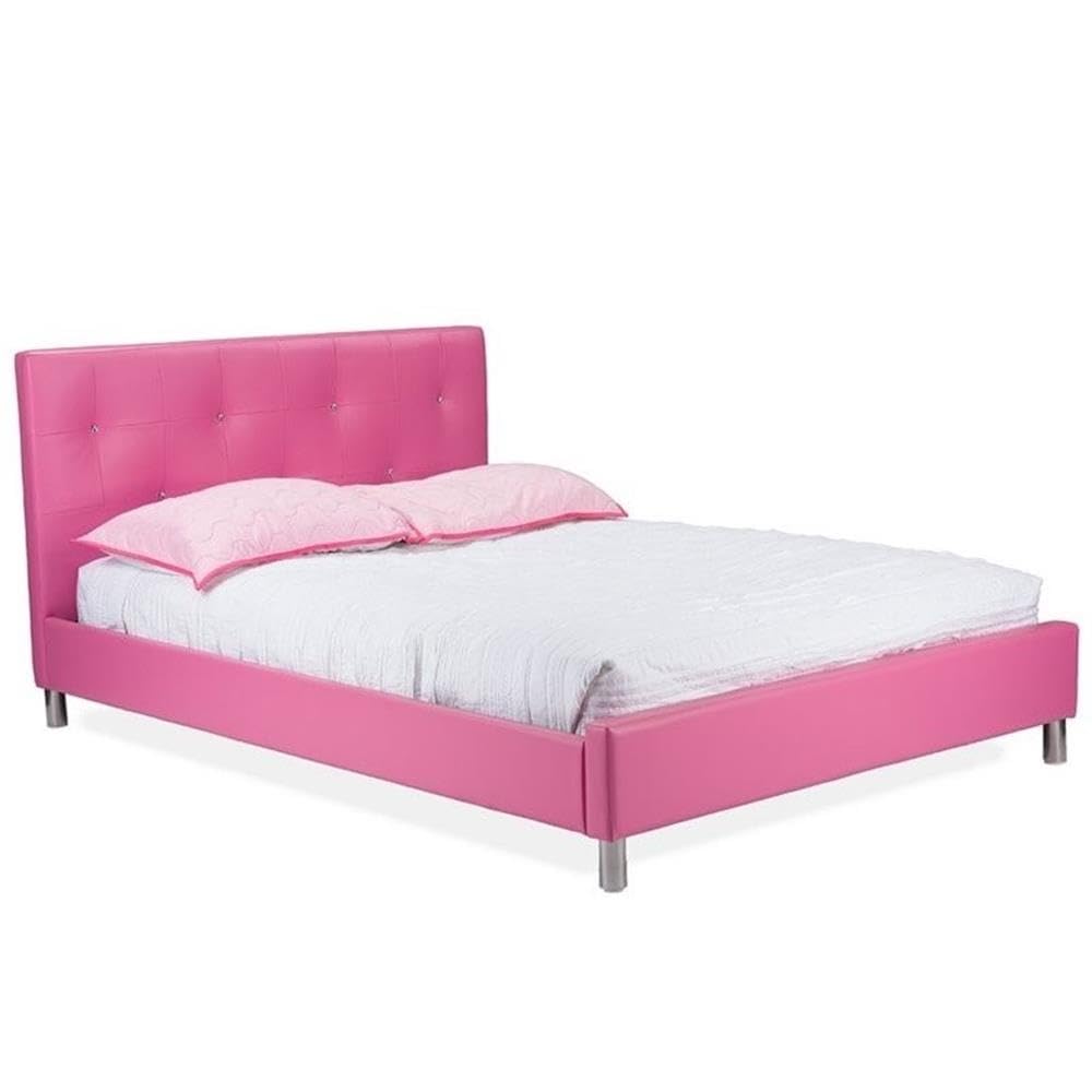 Baxton Studio Barbara Leather Modern Size Bed with Crystal Button Tufting, Pink