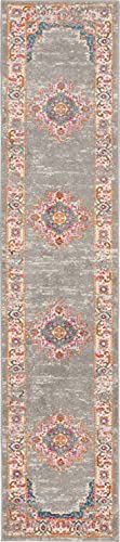 HomeRoots Grey 100% Polypropylene 2â?? x 6â?? Gray and Gold Medallion Runner Rug