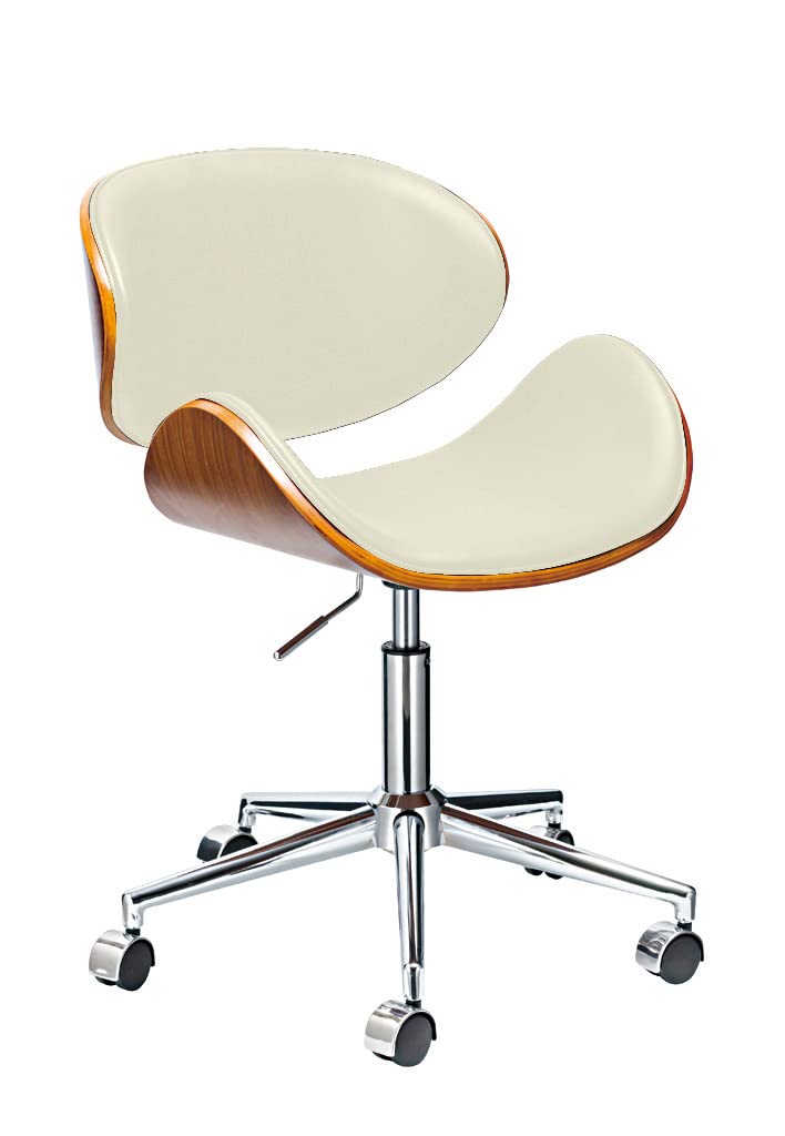 Neos Modern Office Chair with Wood Seat and PU Cushion (White)