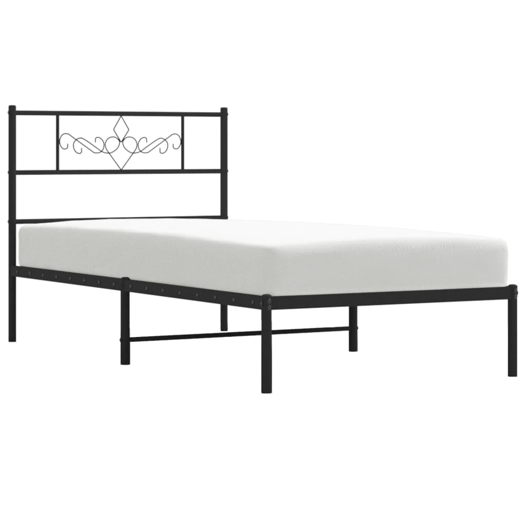 vidaXL Metal Bed Frame without Mattress with Headboard Black 29.5inchx74.8
