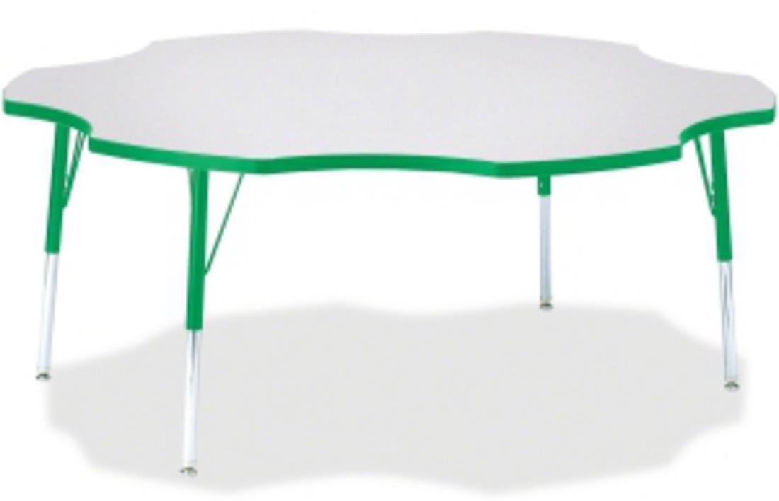 Jonti-Craft Berries 6458JCA119 Six Leaf Activity Table, A-Height (24&quot;-31&quot; Adjustable Height), 60&quot; Diameter, Gray/Green/Gray