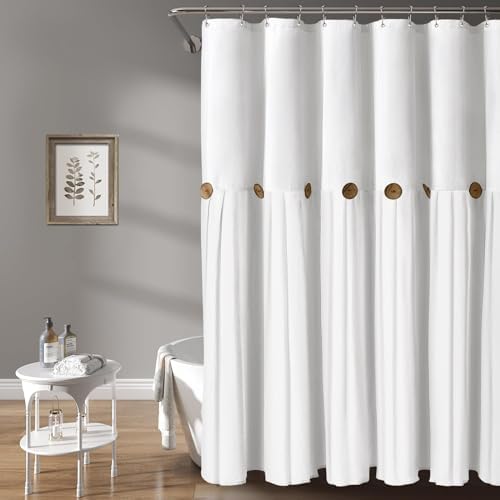 Awellife Extra Long Shower Curtain For Bathroom Farmhouse 84 Inch Shower Curtain White Linen And Cotton Woven Fabric Country Rustic Style Shower Curtain Set