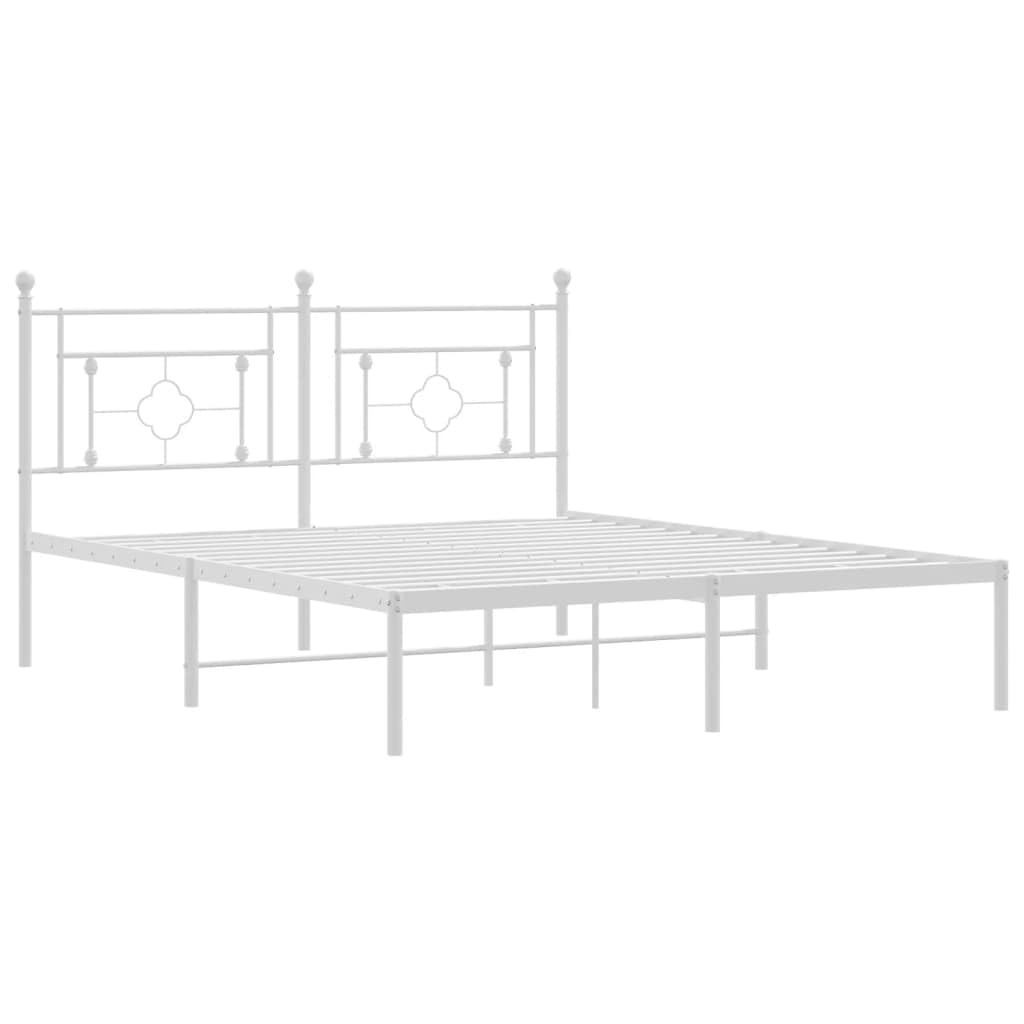 vidaXL 12'' Metal Queen Bed Frames with Headboard, Platform Bed Frame with Strong Metal Slats Support, Under Bed Storage, Noise Free, White, Without Mattress